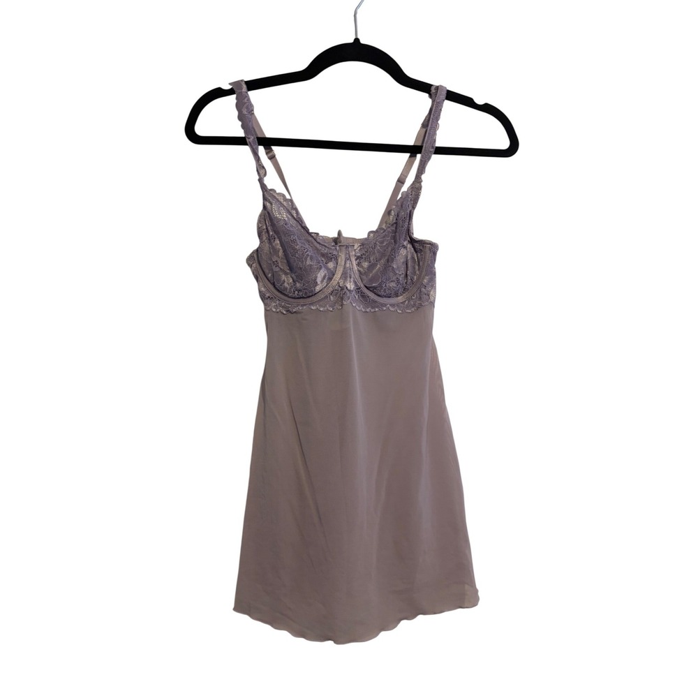 Auden Womens Lavender Lace Trim Babydoll Chemise‎ XS